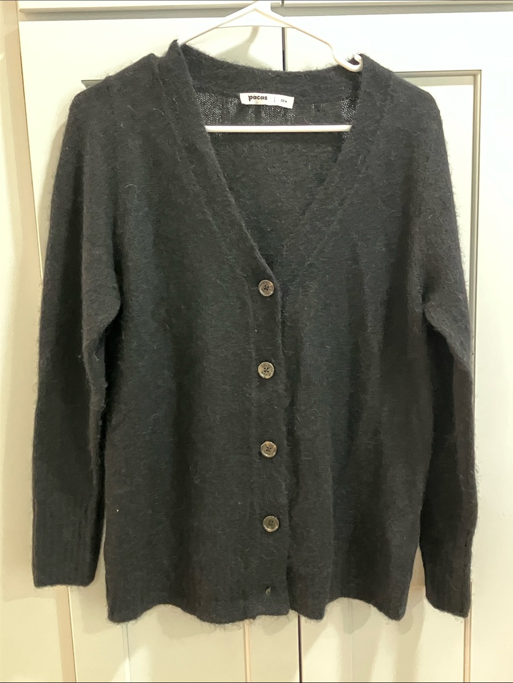 Pacas Women's Black Baby Alpaca Merino Wool Blend Sweater Cardigan
